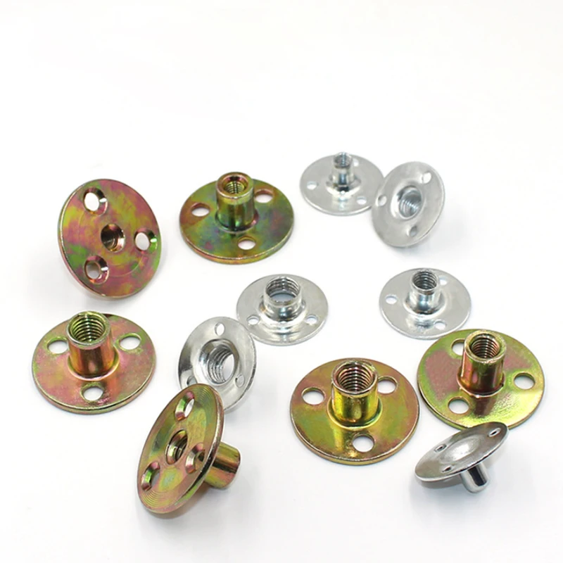 Furniture Hardware Butt Iron Nut Pair Lock Cylindrical Splint Nut 3 Hole Round T Type Nut For Furniture Splint