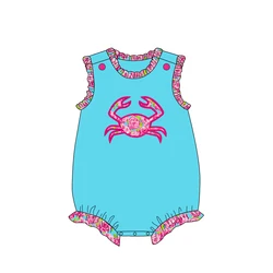 New product summer crab applique and printed shorts boutique baby girl clothing sets