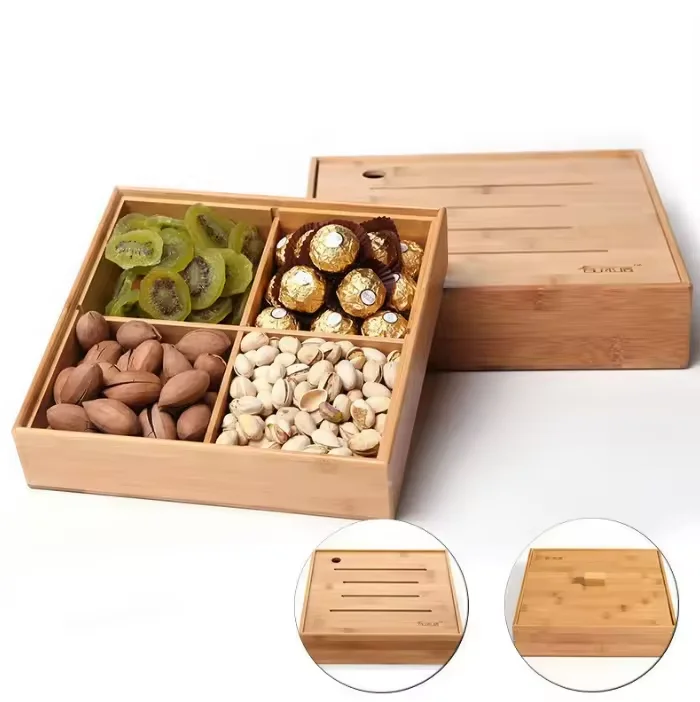 Tea Tray Snack Case with Practical Container Multi-Functional Wooden Snack Storage Tray  for Snacks & Food Storage