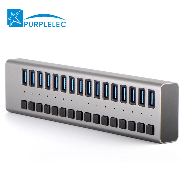 Hot Selling Multiport USB Ports External 90W Power Adapter USB 3.0 Hub 16 Port USB Hubs with Switches for laptop