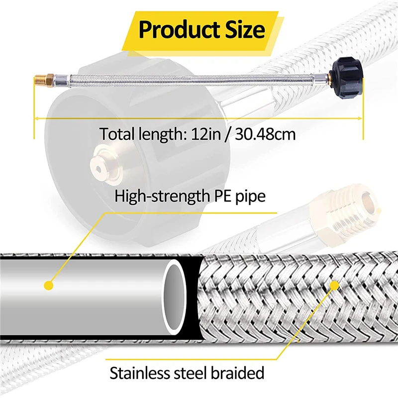 2 Pack 1/4 NPT RV Propane Hose, 12 inch Stainless Steel Braided Propane Tank Pigtail Connector for Standard Two-Stage Regulator