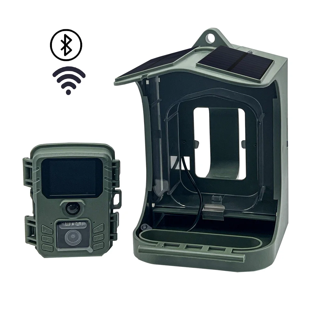 SuntekCam New Bird Feeder Camera with Solar Panel Built-in 3000mAh Lithium Battery 1296P 24MP WiFi and BT Control BC-303W