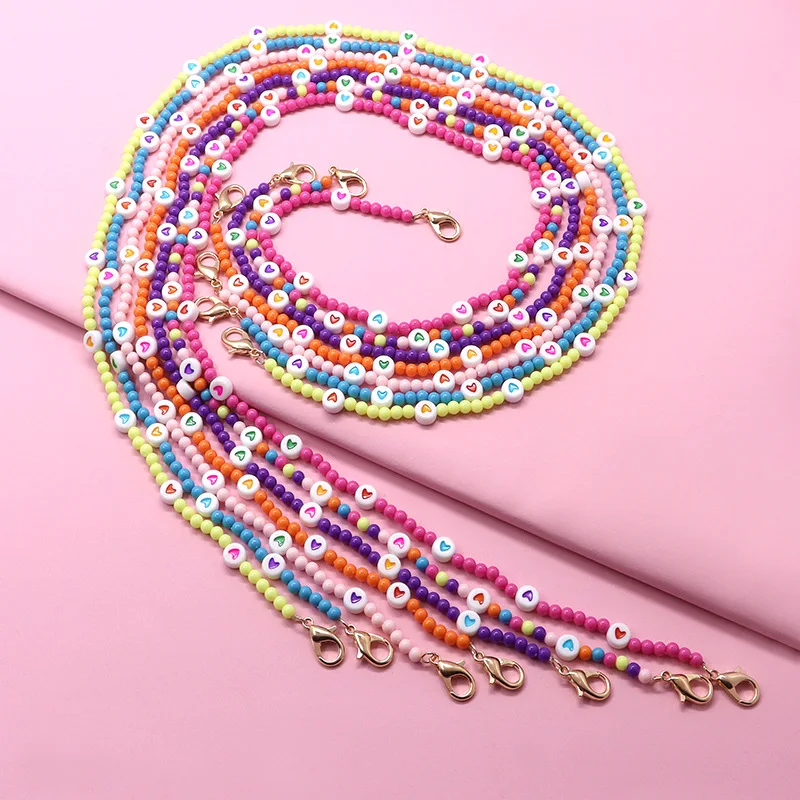 Colorful Acrylic Heart beads Seed Beads lanyard face masking fashion glasses chain holder masking holder glasses chain