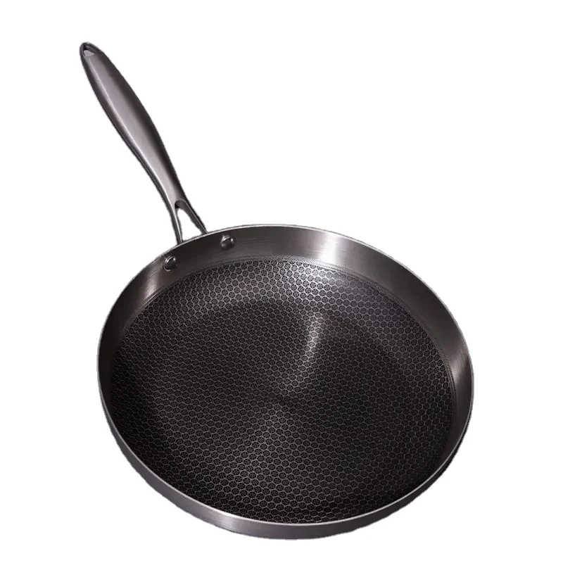 Custom 2.3mm bottom multi layer 304 stainless steel 18/10 kitchen induction non-stick honeycomb pattern large egg frying pan set