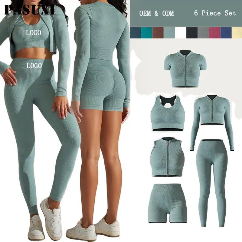 2024 NEW MSR MS941 Wholesale Custom Gym Fitness High Quality 6 Piece Yoga Wear Sustainable Workout Clothing Seamless Ribbed Yoga
