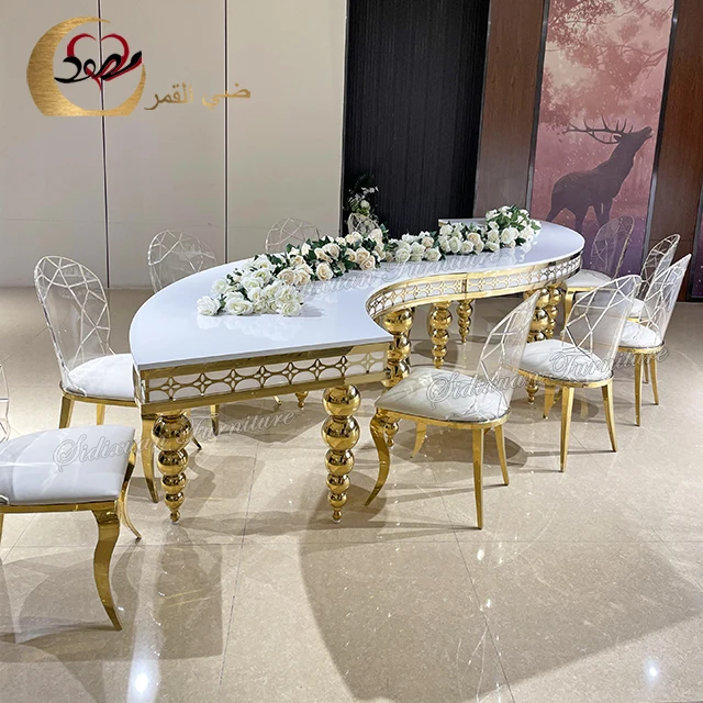 Luxurious Golden Stainless Steel Round Half Moon Wedding Table