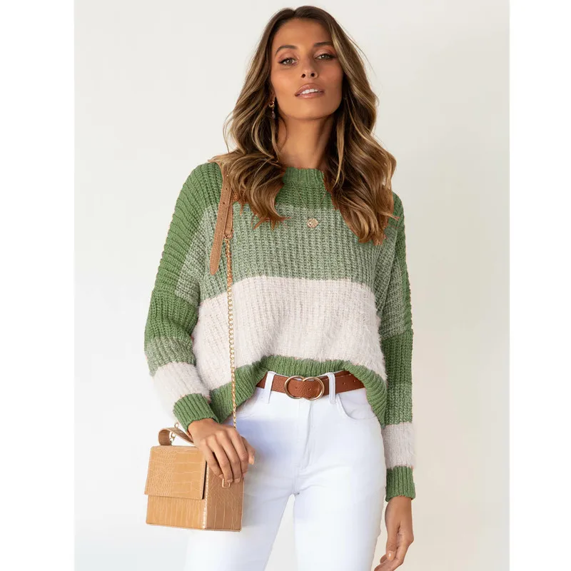 Fall sweaters 2021 winter New casual duster sweater solid color stitching mink wool gradient knitted womens sweaters