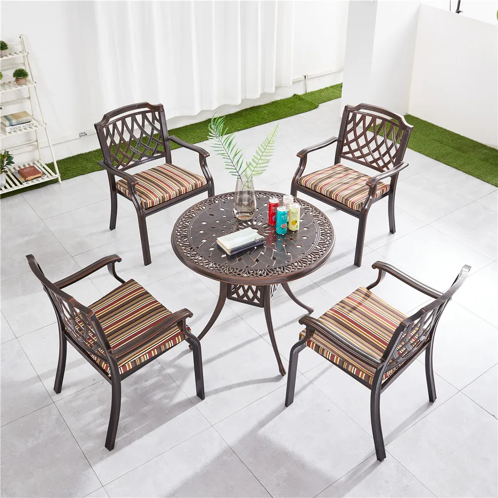 Outdoor Waterproof Furniture Bistro Patio Garden Chair Tables and Chairs Die-cast Aluminum Terrace Wholesale Luxury Garden Set