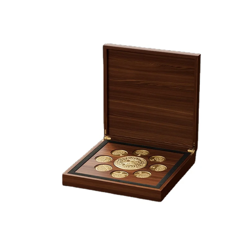 Wholesale Custom Mdf Wood Coin Display Box Elegant Medal Medallion Coin Display Packaging Gift Box