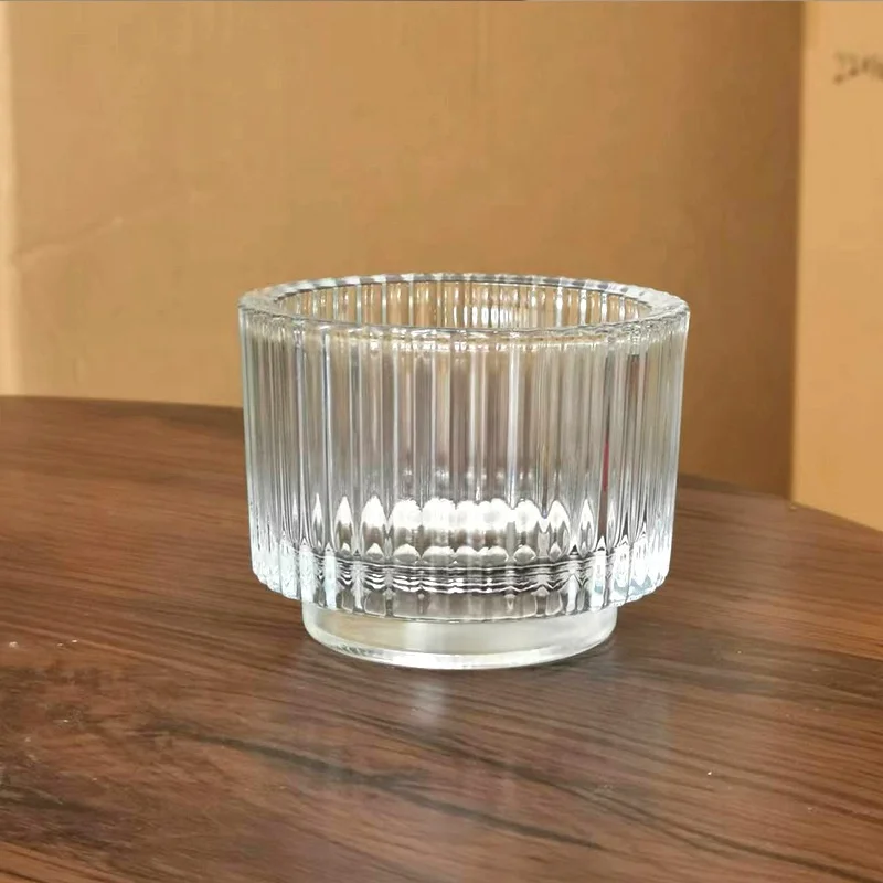 2025 New Products Home Decor Iridescent Glass Ribbed Candle Holder Ribbed Glass Votive Holder