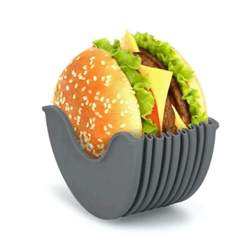 Hot Sale Washable Retractable Sandwich Cheese Hamburger Clip Silicone Rack Holder Burger Box Reusable Hamburger Holders