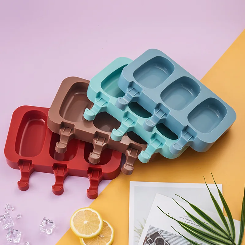Homemade Oval Ice Cream Popsicle Mold Diy New Style With Lid 3 Silicone Ice Cream Mold