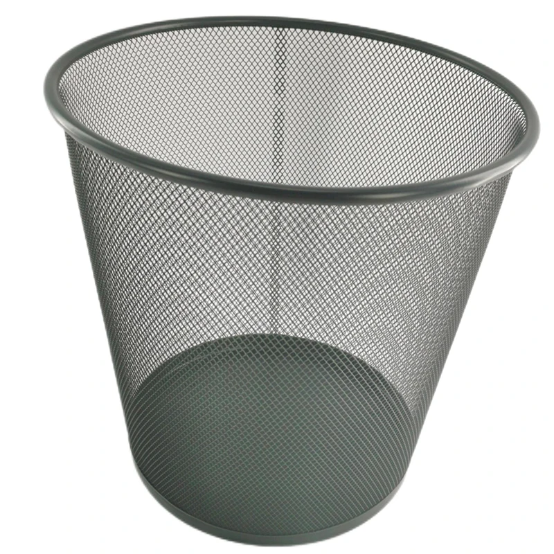Office Cheap Paper Basket Black Metal Mesh Trash Can Paper Waste Bin Easy to Clean Design Home Kitchen Basket