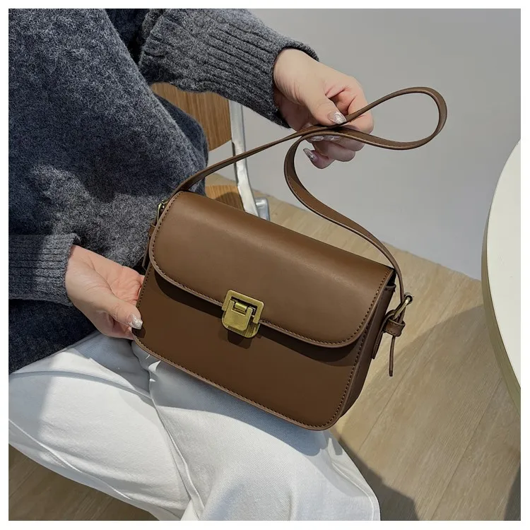 Women Fashion Simplicity Solid Color Handbag Niche Design Chain Single Shoulder Crossbody Bag