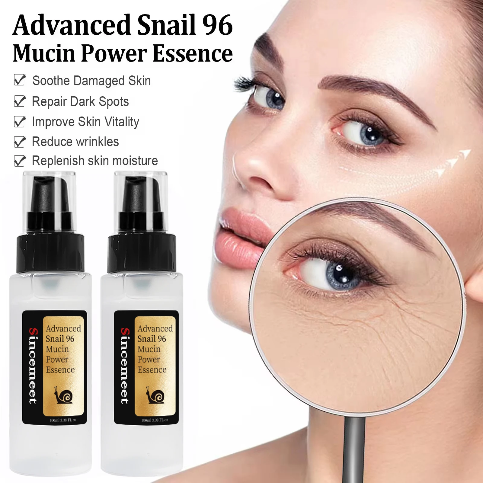 Snail Mucin 96% Power Repairing Essence 100ml Hydrating Serum For Face With Snail Secretion Filtrate For Dark Spots Fine Lines