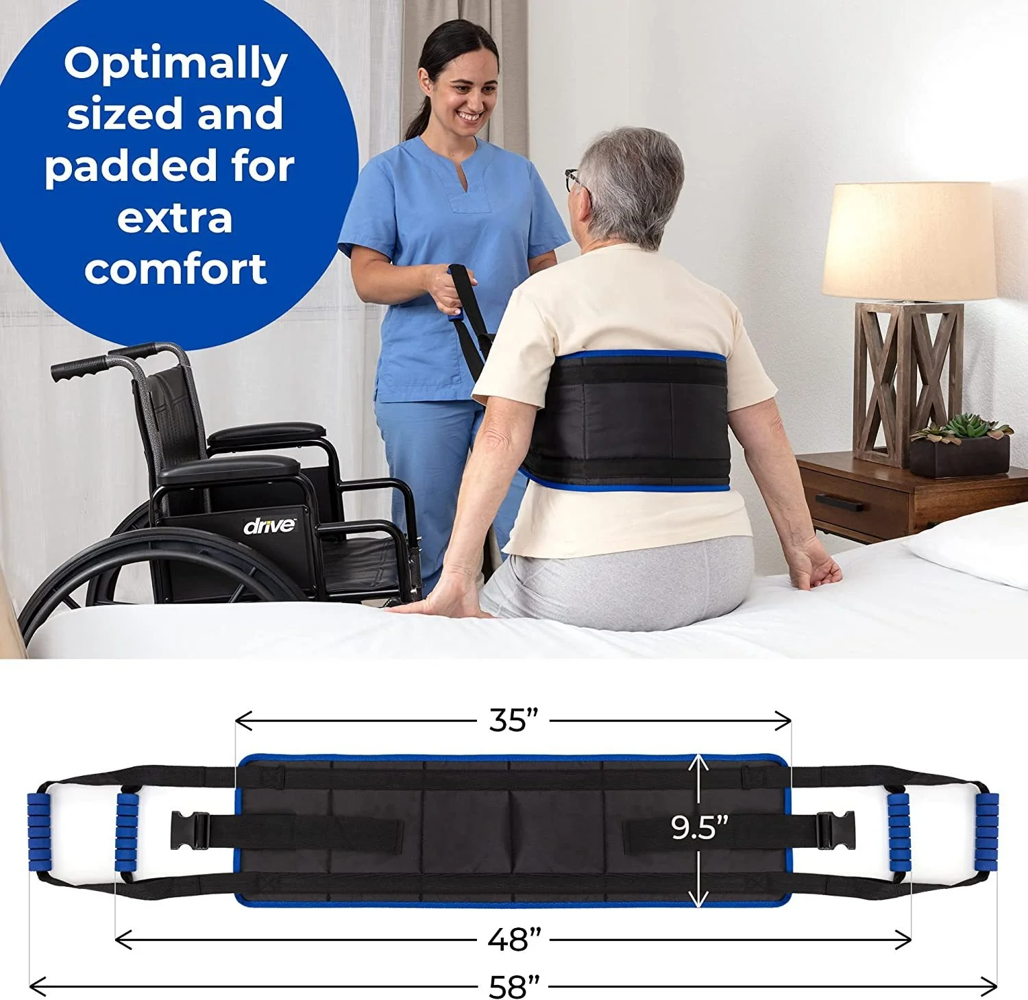 TOPFENG Transfer Belts Patient Lift Aid for the Elderly, Disabled, Seniors, Injured 34 Inches Non-Slip Belt with Padded Handles
