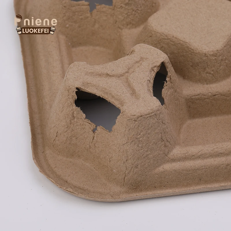 Reusable Cup Carrier Coffee Tea Hot Drink Paper Pulp Cup Holder 4 Compartment Takeaway Carrier Tray