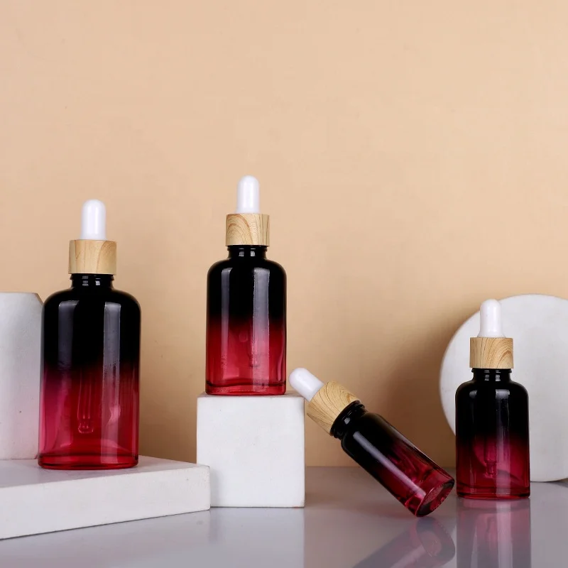 Private Labeling Glass Bottle 10ml 20ml 30ml 50ml Gradient color Empty Dropper Bottle for Rose Essential oil