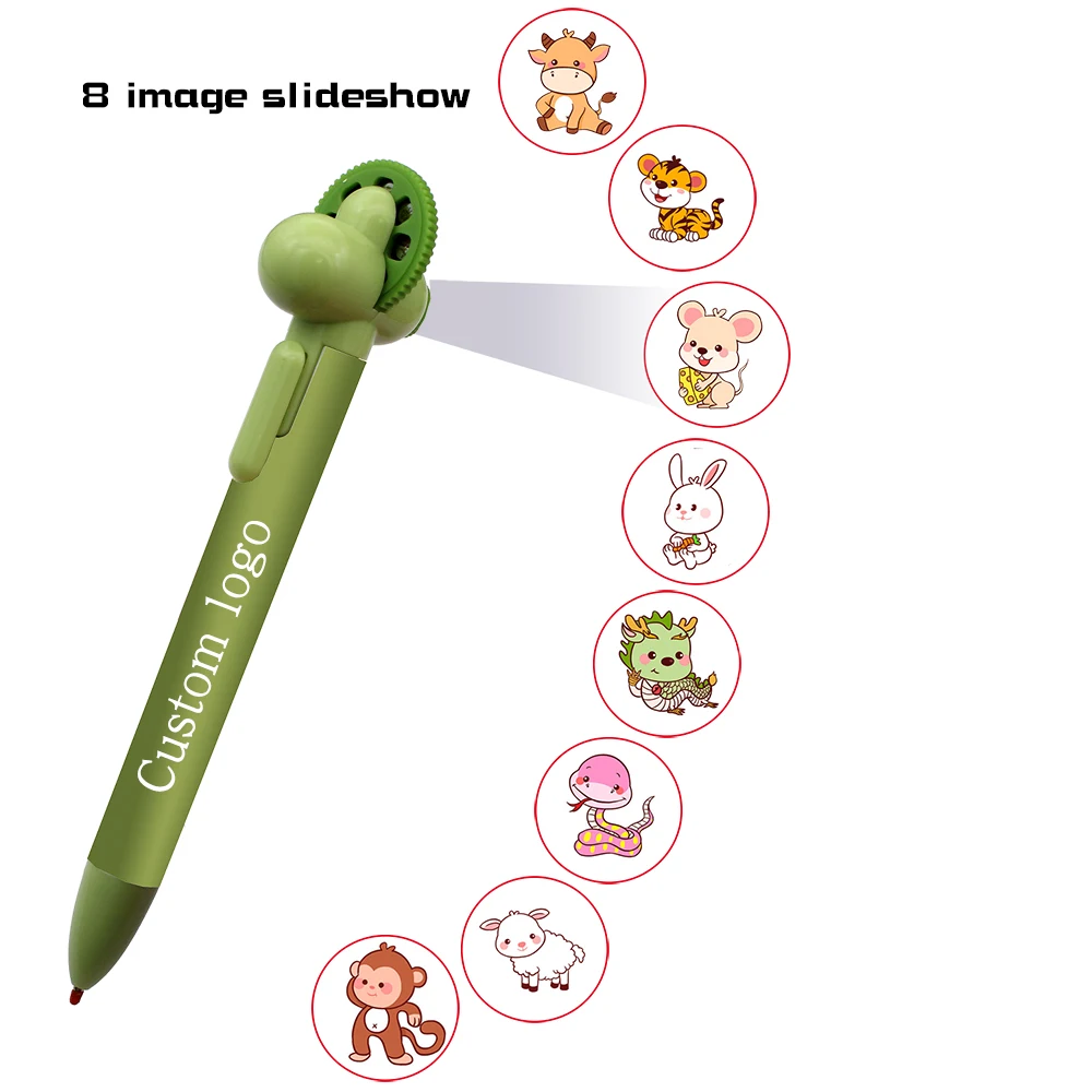 Hot Sale Custom Logo LED Projector Pen Kids Light Playpen with Animal Picture Projector Multi-Function Plastic Pen Gift Factory