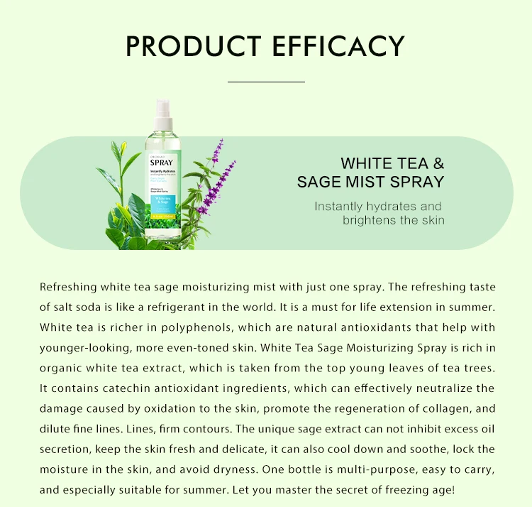 Private Label Oem Custom Moisturizing And Bright White Tea Sage Face Skin Mist Spray Toner