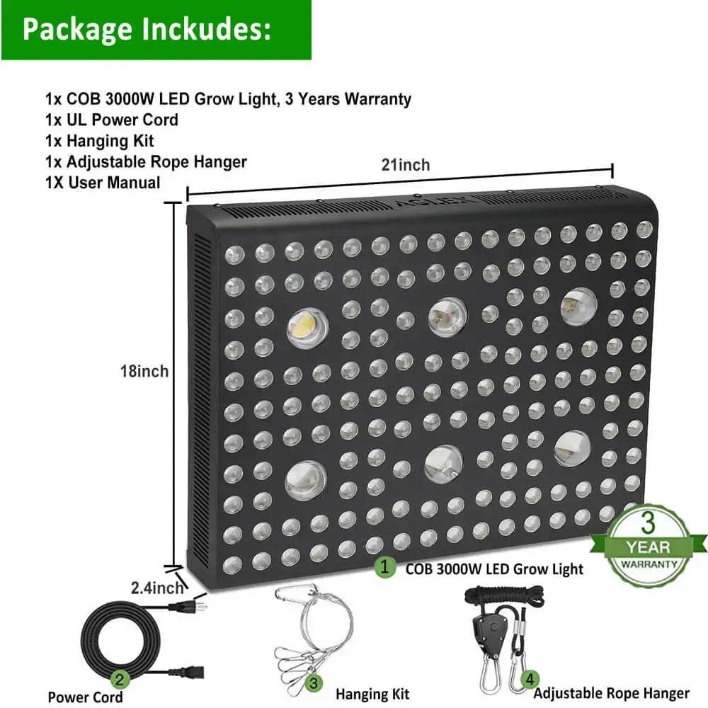AGLEX COB LED Pant Grow Light VEG BLOOM 3400K 6500K Commercial 3000W LED Grow Lights Full Spectrum Double Switches