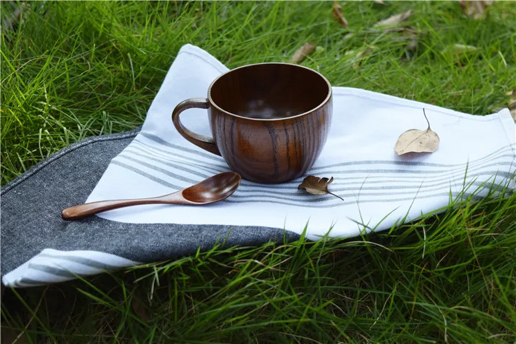 Classic Natural Wood Cup Handmade Wooden Jujube Wood Flat Water Cup Beer Milk Drinkware Tea  Coffee Mug With Handle