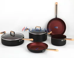 Linkfair 7-Piece Non Stick Aluminum Cookware set red saucepan/dutch oven/saute pan/frypan for wholesale