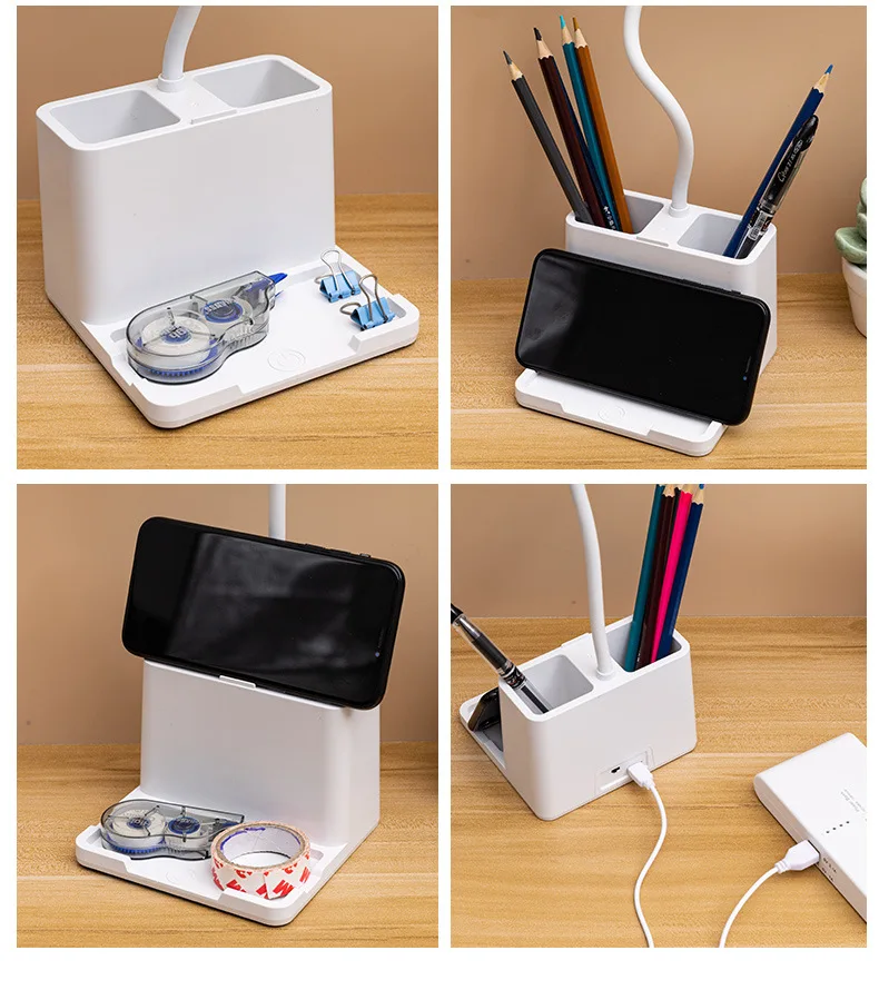 Multi-function 3 Color Touch Switch LED Study Lamp with Pen Holder