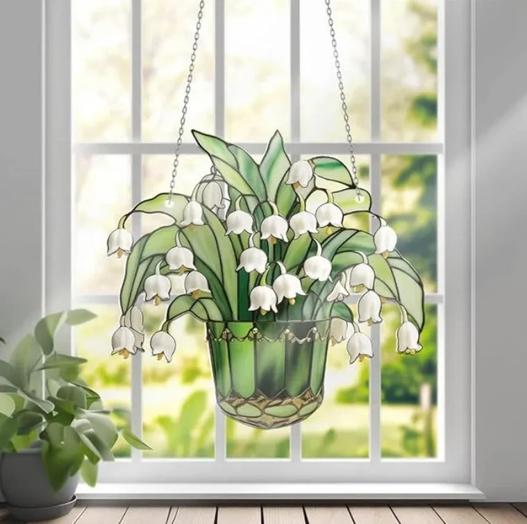Lily Of Valley Sun Catcher Window Glass Pendant Wind Chimes Window Ornament Pendant Wall Art Ornament
