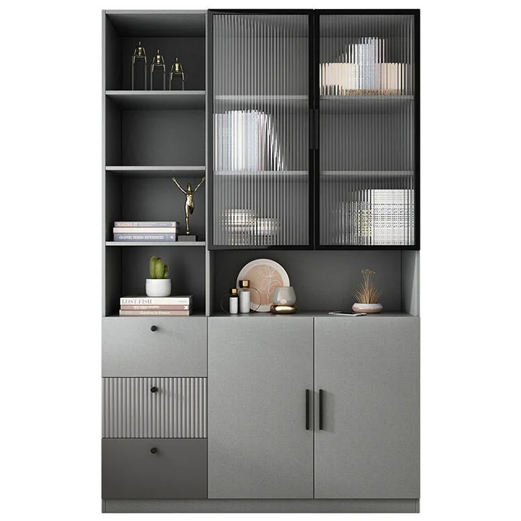 Modern Simple Bookshelf 2 3 Door Wooden Bookcase With Glass Door And Drawer