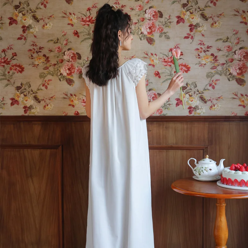 Short sleeved nightdress female summer cotton sweet and lovely princess style pajamas lace loose can worn outside home clothe