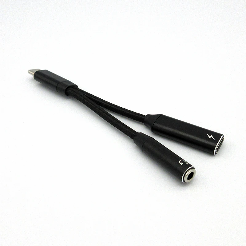 Aluminium Alloy Black Braided Cable 2 In 1C Type USB C To 3.5MM Headphone Audio Jack Adapter And PD60W Fast Charger