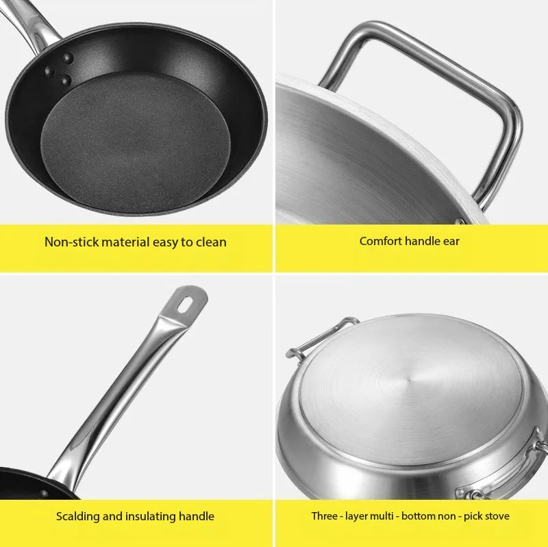 FTS Kitchenware Pan hotel Restaurants Commercial stainless steels Cookware Customized Wholesale Frying Pan