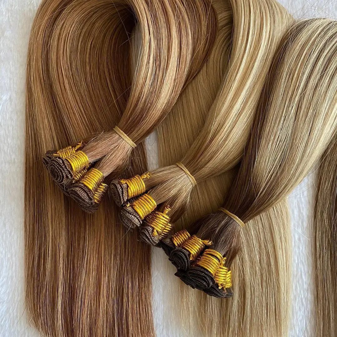 Qingdao Supplier Factory Wholesale 12A Ombre Blonde Russian Hand Tied Weft Hair Extension Human Hair
