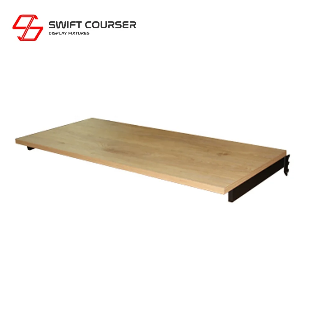 Supermarket wooden slotted channel metal angle brackets perforated shelf