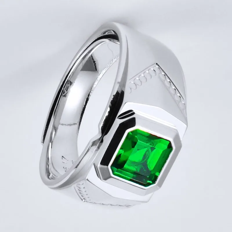 
Sterling Silver Jewelry Lab Grown Emerald Square Gemstone Solitaire Ring For Men 