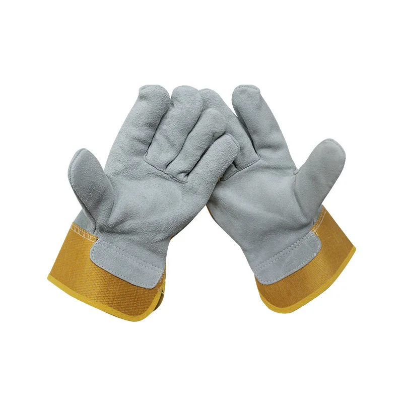 10.5' AB grade full palm cow split leather twill fabric custom logo rigger gloves rugged  lime green leather gloves