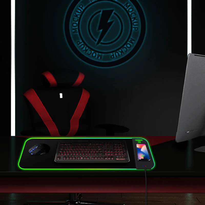  Отличная Roc горячая Распродажа RGB подсветкой гигантские надувные игровые большой размер мышь и клавиатура стол коврик с быстрым 15 Вт беспроводной