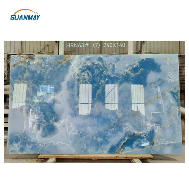 Natural Blue Onyx Natural Backlit Onyx Stone Wall Panel Golden Sky Blue Onyx Marble Slab