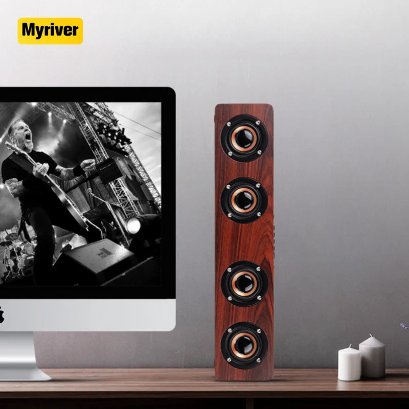 Myriver Wooden Soundbar Speaker Music Acoustic System 20W Hifi Stereo Music Surround  Outdoor Speaker With Fm Radio