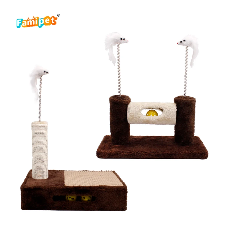 Famipet Wholesale Premium Natural Sisal Cat Scratch Post with Track Bell Ball Toy