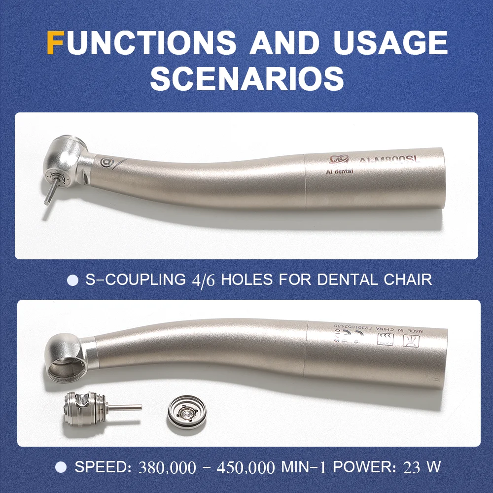 AI-M800SL 23W Power Optic Dental high speed Mini head Air turbine handpiece Titanium Body S Coupling Teeth Cleaning Equipment