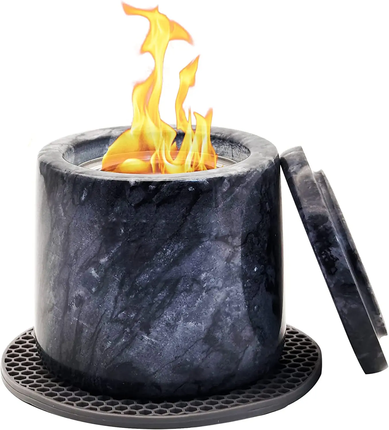 Wholesale Custom Natural Gray Marble Tabletop Fire Pit with Lid Mat