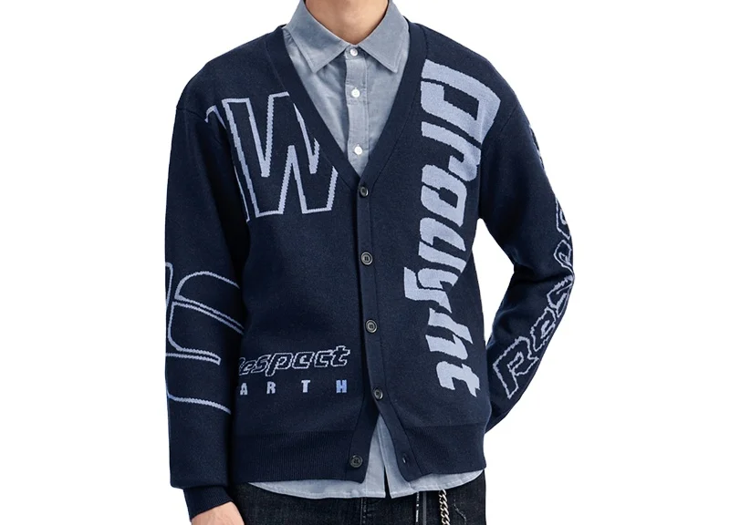 2021 Оригинальный OEM & ODM вязаный жаккардовый Кардиган с длинным рукавом, свитеры, мужская одежда с V-образным вырезом, модный вязаный свитер, мужские кардиганы