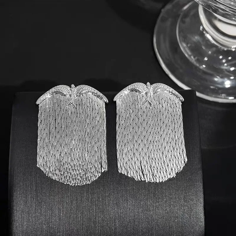 FY Fashion Jewelry Fine 925 Silver Post  Exquisite Vintage Boho Chain Linear Tassel Drop Dangling Birds Earrings For Women Men