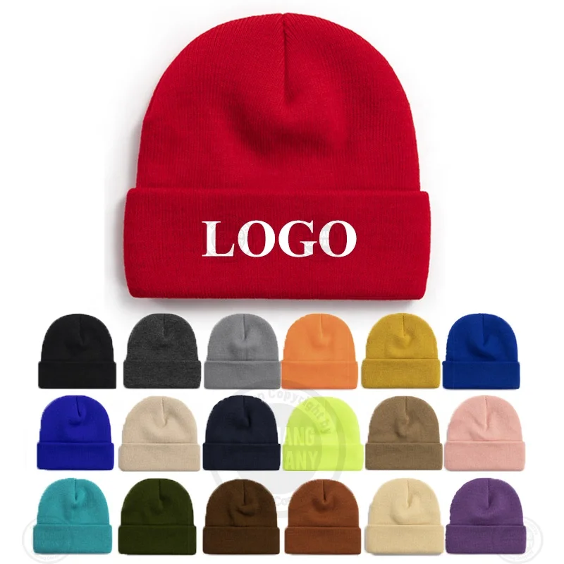 Fashionable Custom Embroidery Logo Solid Colors Blank Warm Winter Beanie Knit Unisex Hat Manufacturer With Embroidered Logo