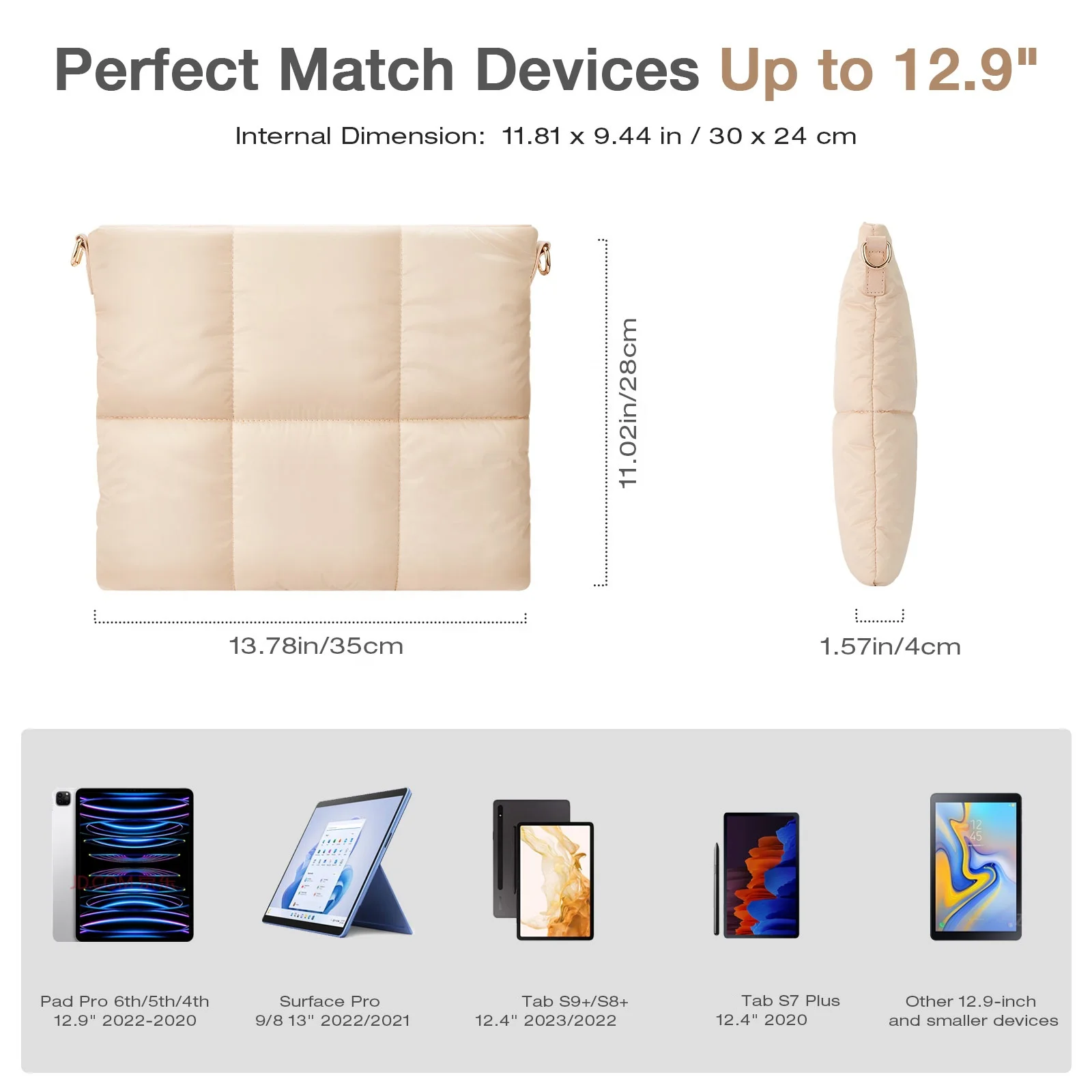 MoKo Universal Puffy Tablet Shoulder Bag Trendy Puff Pillow Sleeve Case for Samsung Galaxy tab A9 S9 iPad pro 11 12.9 Tablets