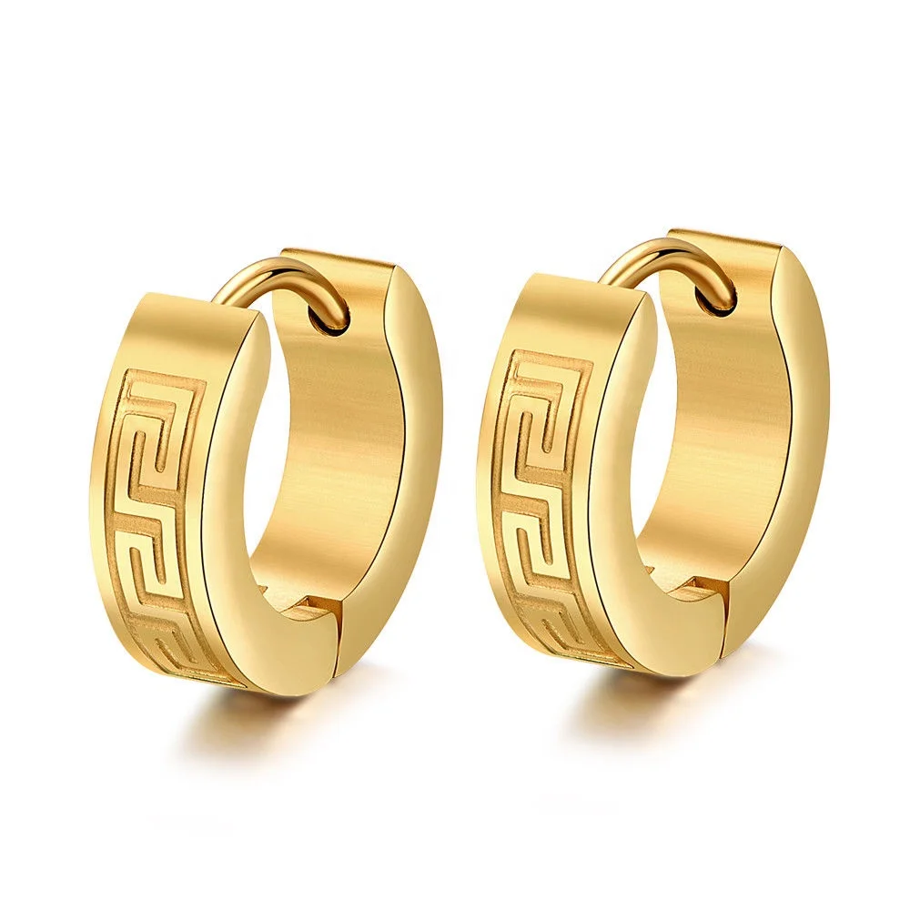Fashion 14 Kt Hooks Gold Plated Mens Earrings Stud 316 L Surgical Steel Half Hoop Earrings For Men