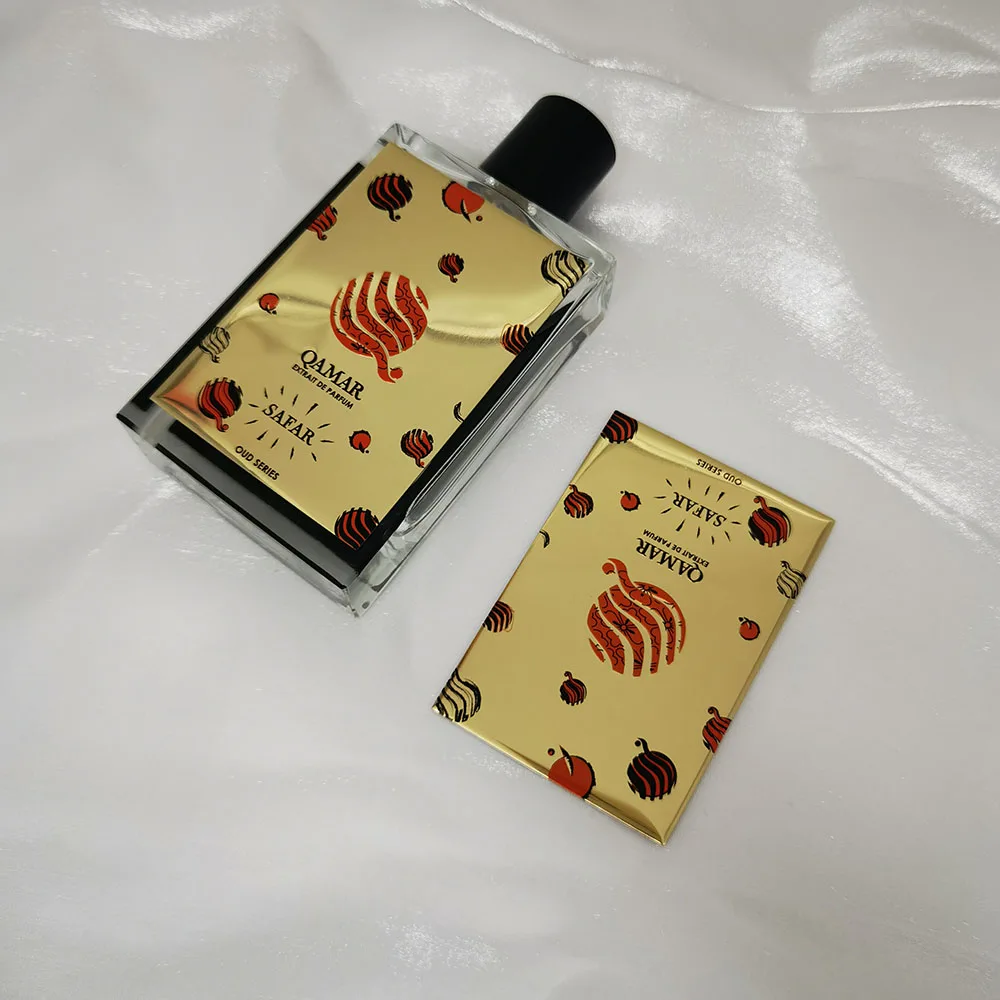 Aluminum Label for Perfume Bottles with Gold Metal Finish and Embossed Logo