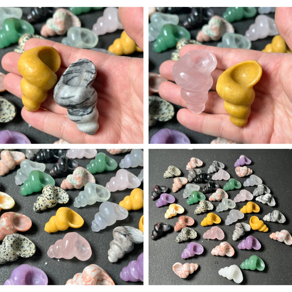 Mini Carved Natural Conch Shell Charm Fluorite Conch Carved Shell Gemstone Carving Crystal carving Sculpture Figurine